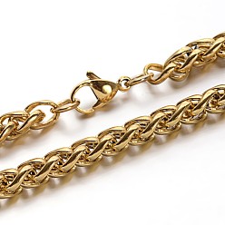 Golden 304 Stainless Steel Wheat Chains Bracelets, with Lobster Clasps, Golden, 8-1/4 inch(210mm), 5mm