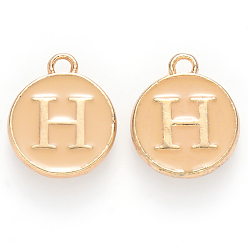 Letter H Golden Plated Alloy Enamel Charms, Cadmium Free & Lead Free, Enamelled Sequins, Flat Round with Letter, Wheat, Letter.H, 14x12x2mm, Hole: 1.5mm