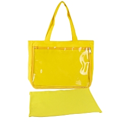 Gold Canvas Shoulder Bags, Rectangle Women Handbags, with Zipper Lock & Clear PVC Windows, Gold, 31x37x8cm