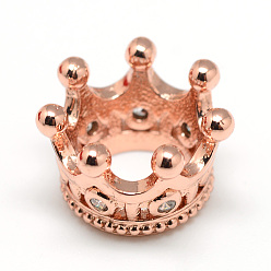 Розовое Золото Стойки обшивки латунь микро проложить кубического циркония бусы, корона, бусины с большим отверстием, долговечный, розовое золото , 11x7 мм, отверстие : 6 мм