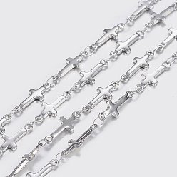 Color de Acero Inoxidable 304 cadenas de acero inoxidable, soldada, cadenas de enlace cruzado, color acero inoxidable, 13.5x5x1.2 mm