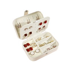 Beige Boîte de rangement de bijoux en cuir pu rectangulaire avec bouton-pression, étui à bijoux portable de voyage, pour les colliers, Anneaux, boucles d'oreilles et pendentifs, beige, 16x11.5x5.5 cm
