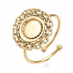 Золотой 304 кабошон кольца на палец из нержавеющей стали с открытой манжетой, плоско-круглые, золотые, размер США 7 3/4 (17.9 мм), лоток : 6 мм