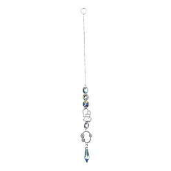 Clear AB AB Color Plated Crystal Bullet Big Pendant Decorations, Hanging Sun Catchers, with Iron Findings & Alloy Pendants, Heart, Clear AB, 328mm, Pendant: 165x32x11.5mm