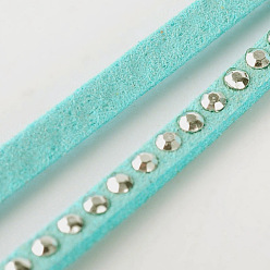 Light Sky Blue Rivet Faux Suede Cord, Faux Suede Lace, with Aluminum, Light Sky Blue, 3x2mm, about 20yards/roll