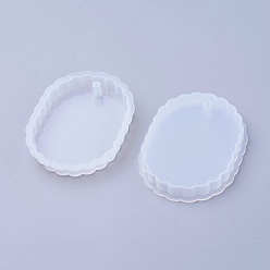 Blanc Moules en silicone pendant, moules de résine, pour la résine UV, fabrication de bijoux en résine époxy, ovale, blanc, Taille intérieure: 8x6x1.2cm, trou: 0.5 cm
