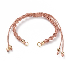 Sandy Brown Adjustable Polyester Braided Cord Bracelet Making, with Brass Beads and 304 Stainless Steel Jump Rings, Golden, Sandy Brown, Single Chain Length: about 5-1/2 inch(14cm)
