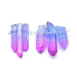 Фиолетовый Кулоны с натуральным окрашенным кварцем, Двухцветный цвет, пуля, фиолетовые, 24~40x5~10 мм, отверстие : 1 мм, 3 шт / комплект