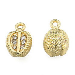 Light Gold Rack Plating Alloy Charms, with Crystal Rhinestone, Cadmium Free & Nickel Free & Lead Free, Durian, Light Gold, 13x8x6mm, Hole: 1.4mm