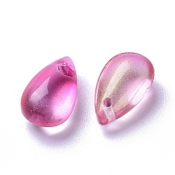 Hot Pink Transparent Glass Charms, Dyed & Heated, Teardrop, Hot Pink, 13.5x8x5.5mm, Hole: 1mm