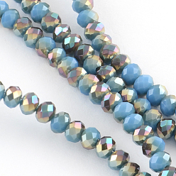 Light Sky Blue Electroplate Glass Faceted Rondelle Bead Strands, Half Rainbow Plated, Light Sky Blue, 8x6mm, Hole: 1mm, about 72pcs/strand, 17.3 inch