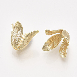Real 18K Gold Plated Brass Bead Caps, Real 18K Gold Plated, Nickel Free, 4-Petal, Flower, 18x23.5~24.5x24.5~25.5mm, Hole: 2.5mm