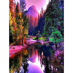 Mauve DIY Rectangle Forest River Scenery Theme Diamond Painting Kits, Including Canvas, Resin Rhinestones, Diamond Sticky Pen, Tray Plate and Glue Clay, Mauve, 400x300mm