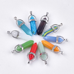 Mixed Color Handmade Lampwork Pendants, Pointed Pendants, with Alloy, Bullet, Platinum, Mixed Color, 38.5x13x10mm, Hole: 5x3.5mm