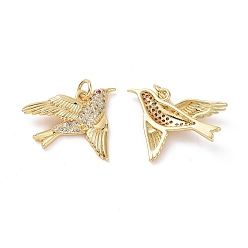 Real 18K Gold Plated Brass Micro Pave Cubic Zirconia Pendants, Bird Charm, with Jump Ring, Real 18K Gold Plated, 20x23x4mm, Hole: 3mm