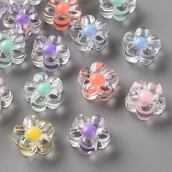 Mixed Color Transparent Acrylic Beads, Bead in Bead, Flower, Mixed Color, 12x12.5x6mm, Hole: 2.5mm, about 893pcs/500g
