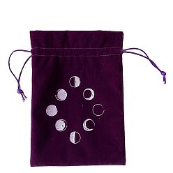 Moon Velvet Tarot Cards Storage Bags, Tarot Desk Storage Holder, Purple, Moon Phase Pattern, 18x13cm