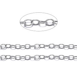 Platinum Brass Cable Chains, Unwelded, with Spool, Oval, Cadmium Free & Nickel Free & Lead Free, Platinum, 4x3x0.6mm, about 301.83 Feet(92m)/roll