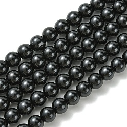 Black Eco-Friendly Glass Pearl Beads Strands, Grade A, Round, Dyed, Cotton Cord Threaded, Black, 8mm, Hole: 1.2~1.5mm, about 52pcs/strand, 15.7 inch