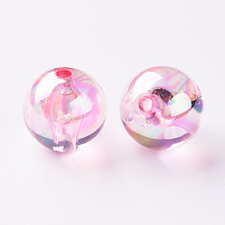 Rose Chaud Perles acryliques transparentes, de couleur plaquée ab , ronde, rose chaud, 20x19mm, Trou: 3mm, environ111 pcs / 500 g