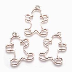 Rose Gold Rack Plating Alloy Open Back Bezel Pendants, For DIY UV Resin, Epoxy Resin, Pressed Flower Jewelry, Cadmium Free & Nickel Free & Lead Free, Christmas Gingerbread Man, Rose Gold, 38.5x29x3mm, Hole: 2mm