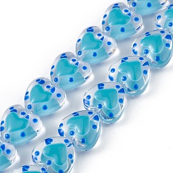 Bleu Ciel Foncé Brins de perles à chalumeau manuels, avec l'émail, cœur, bleu profond du ciel, 12x12.5x7mm, Trou: 1mm, Environ 30 pcs/chapelet, 13.39 pouce (34 cm)
