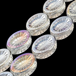 Clair AB Brins de perles de verre transparentes plaquées couleur ab, ovale avec des fleurs, clair ab, 14x10.4x4.8mm, Trou: 1.2mm, Environ 45 pcs/chapelet, 25.04 pouce (63.6 cm)