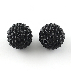 Noir Perles de strass en résine , avec des perles rondes acryliques à l'intérieur, pour les bijoux de bubblegum, noir, 20x18mm, Trou: 2~2.5mm