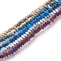 Mixed Color Electroplate Non-magnetic Synthetic Hematite Bead Strands, Frosted, Rhombus, Mixed Color, 3x4x2mm, Hole: 1mm, about 158~160pcs/strand, 15.3 inch~15.5 inch(39~39.5cm)
