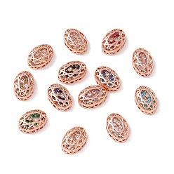 Mixed Color Eco-friendly Brass Micro Pave Cubic Zirconia Multi-strand Links, Rack Plating, Cadmium Free & Lead Free, Oval, Rose Gold, Mixed Color, 12x8x5mm, Hole: 1.2mm