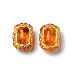 Rectangle Imitation Amber Transparent Acrylic Beads, Chocolate, Metal Enlaced, Rectangle, 18x13.5x9mm, Hole: 1.8mm, about 20pcs/bag