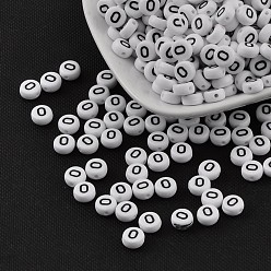Letter O Perles acryliques, avec trou horizontal, lettre, plat rond, letter.o, 7x4mm, Trou: 1mm, environ3500 pcs / 500 g