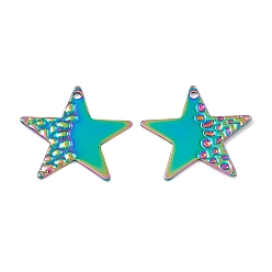 Rainbow Color Placage ionique (ip) 304 pendentifs en acier inoxydable, charme étoiles, couleur arc en ciel, 25x26x1mm, Trou: 1.5mm