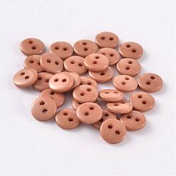 Peru 2-Hole Flat Round Resin Sewing Buttons for Costume Design, Peru, 15x2mm, Hole: 1mm