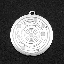 Stainless Steel Color 201 Stainless Steel Pendants, Laser Cut, Flat Round with Planet, Stainless Steel Color, 27x25x1mm, Hole: 1.4mm