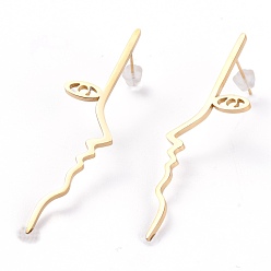 Golden Unisex Fashion Titanium Steel Stud Earrings, with Ear Nuts, Human Face, Golden, 58.5x15mm, Pin: 0.7mm