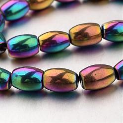Plaqué Multicolore Galvanoplastie non-magnétiques brins de perles d'hématite synthétique, baril, multi-couleur plaquée, 12x8mm, Trou: 1mm, Environ 33 pcs/chapelet, 15.7 pouce