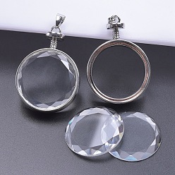Round Alloy Locket Pendants, with Glass, DIY Accessories for Jewelry Pendants Making, Round, 46x33x13mm