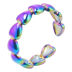 Rainbow Color 201 Stainless Steel Heart Wrap Open Cuff Ring for Valentine's Day, Rainbow Color, US Size 8(18.1mm)
