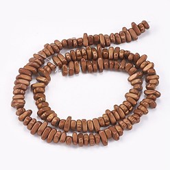Coffee Plated Electroplate Non-magnetic Synthetic Hematite Beads Strands, Frosted, Nuggets, Coffee Plated, 4~6x4~6x3mm, Hole: 0.8mm, about 135pcs/strand, 16.34 inch(41.5cm)