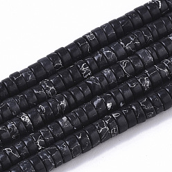 Negro Cuentas de turquesas sintéticas hebras, teñido, perlas heishi, disco, negro, 4x1~2 mm, agujero: 0.7 mm, sobre 195~213 unidades / cadena, 14.96 pulgada ~ 15.31 pulgada (38~38.9 cm)