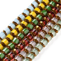 Mixed Color Electroplated Glass Beads Strands, Faceted, Half Golden Plated, Column, Mixed Color, 5.5mm, Hole: 1.2mm, about 70pcs/strand, 14.96''(38cm)