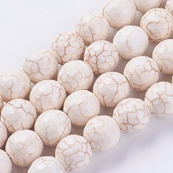 Antique White Synthetic Turquoise Beads Strands, Round, Dyed & Heated, Faceted(128 Facets), Antique White, 10mm, Hole: 1mm, about 39pcs/strand, 14.57 inch(37cm)