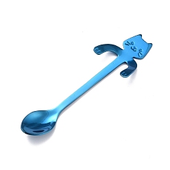Bleu 304 cuillère suspendue en acier inoxydable, forme de chat, bleu, 116x32x8.5mm