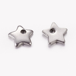 Stainless Steel Color 304 Stainless Steel Charms, Five-pointed Star, Stainless Steel Color, 6x6x1mm, Hole: 0.5mm