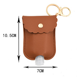 Saddle Brown Plastic Hand Sanitizer Bottle with PU Leather Cover, Portable Travel Squeeze Bottle Keychain Holder, Saddle Brown, 105x70mm