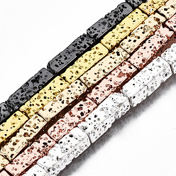 Mixed Color Electroplated Natural Lava Rock Beads Strands, Cuboid, Bumpy, Mixed Color, 12.5x4x4mm, Hole: 1mm, about 32pcs/strand, 15.75 inch(40cm)