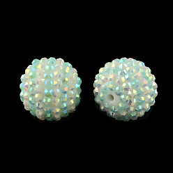 Cyan Ab-couleur perles rondes en strass de résine, avec des perles acrylique à l'intérieur, cyan, 16mm, Trou: 2~2.5mm