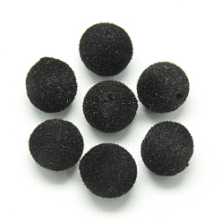 Negro Granos de acrílico flocky, rondo, negro, 8 mm, Agujero: 1.5 mm, sobre 1800 unidades / 500 g
