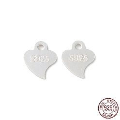 Silver 925 Sterling Silver Heart Chain Extender Connectors, Chain Tabs with S925 Stamp, Silver, 6.5x5x0.5mm, Hole: 0.9mm